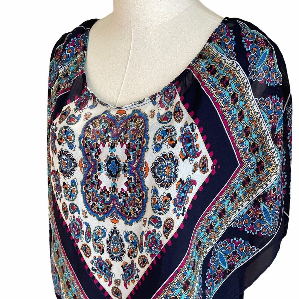 Lavish Plus Navy Blue Dress with Geometric Overlay Multicolor Plus Size 3X - Picture 8 of 8